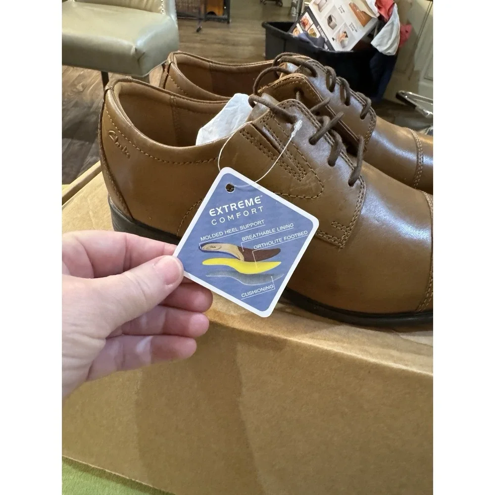 Collection By Clarks Men's Whiddon Cap Dark Tan Leather Shoes -‎ Size 11.5